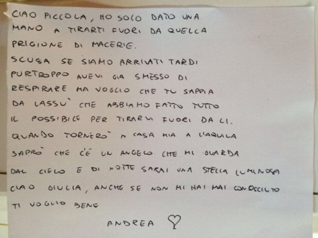 scrisoare pompier cutremur italia