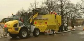 Mașina de topit zăpada. Finlandezii și americanii o folosesc, românii așteaptă să se încălzească vremea Așa arată un utilaj care este folosit de finlandezi la topirea zăpezii (Youtube)