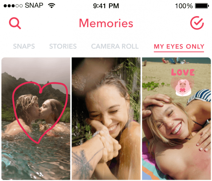 Puteți salva cele mai interesante mesaje în secțiunea Memories. Există și o secțiune ”My Eyes Only”, pentru amintiri pe care nu vreți să le împărtășiți cu nimeni. Foto: Snapchat