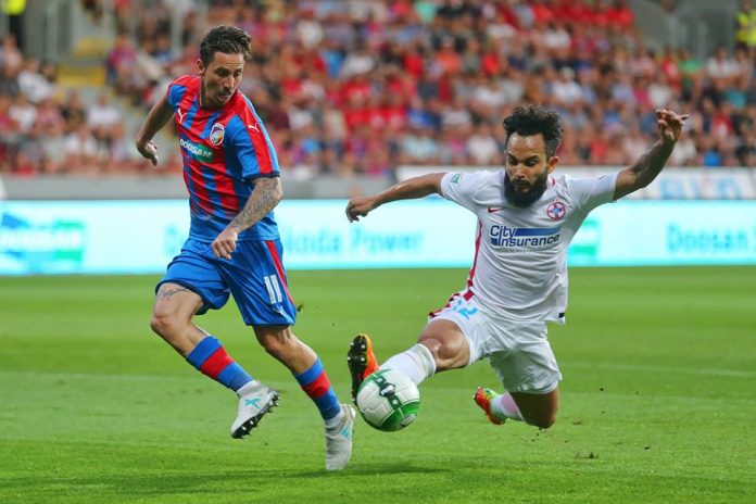 Golul lui Junior Morais a fost singurul moment de bucurie al steliștilor în ”dubla” cu Sporting Lisabona. Foto: Viktoria Plzen / Facebook