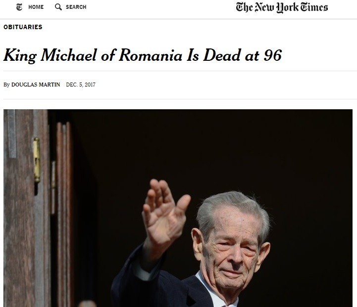 Regele Mihai a murit. Foto: New York Times
