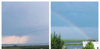 Trombă de apă și curcubeu: fenomen rar la Marea Neagră trombă de apă