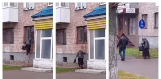 O bătrână iese din bloc pe geam, după ce la intrare s-a montat un interfon cu cod, pe care îl consideră „al Satanei” bătrână scară de bloc inferton satana cod