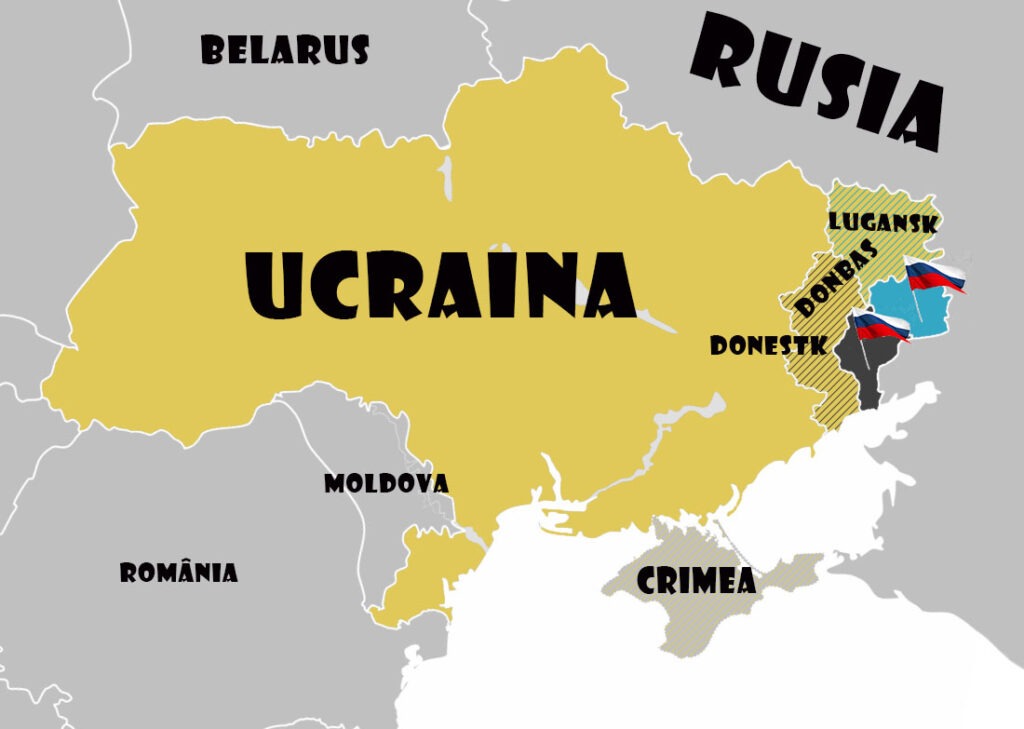 Harta Ucrainei și cele două regiuni separatiste Lugansk și Donețk