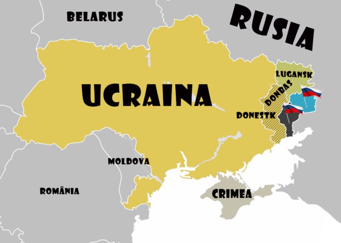 Harta Ucrainei și cele două regiuni separatiste Lugansk și Donețk