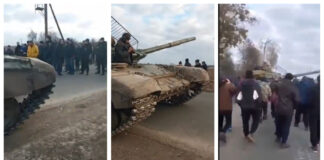 Sute de civili ucraineni au oprit o coloană de tancuri rusești | VIDEO tanc