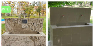 O fântână decorată de artiști a fost „renovată” cu gresie de autorități fântână